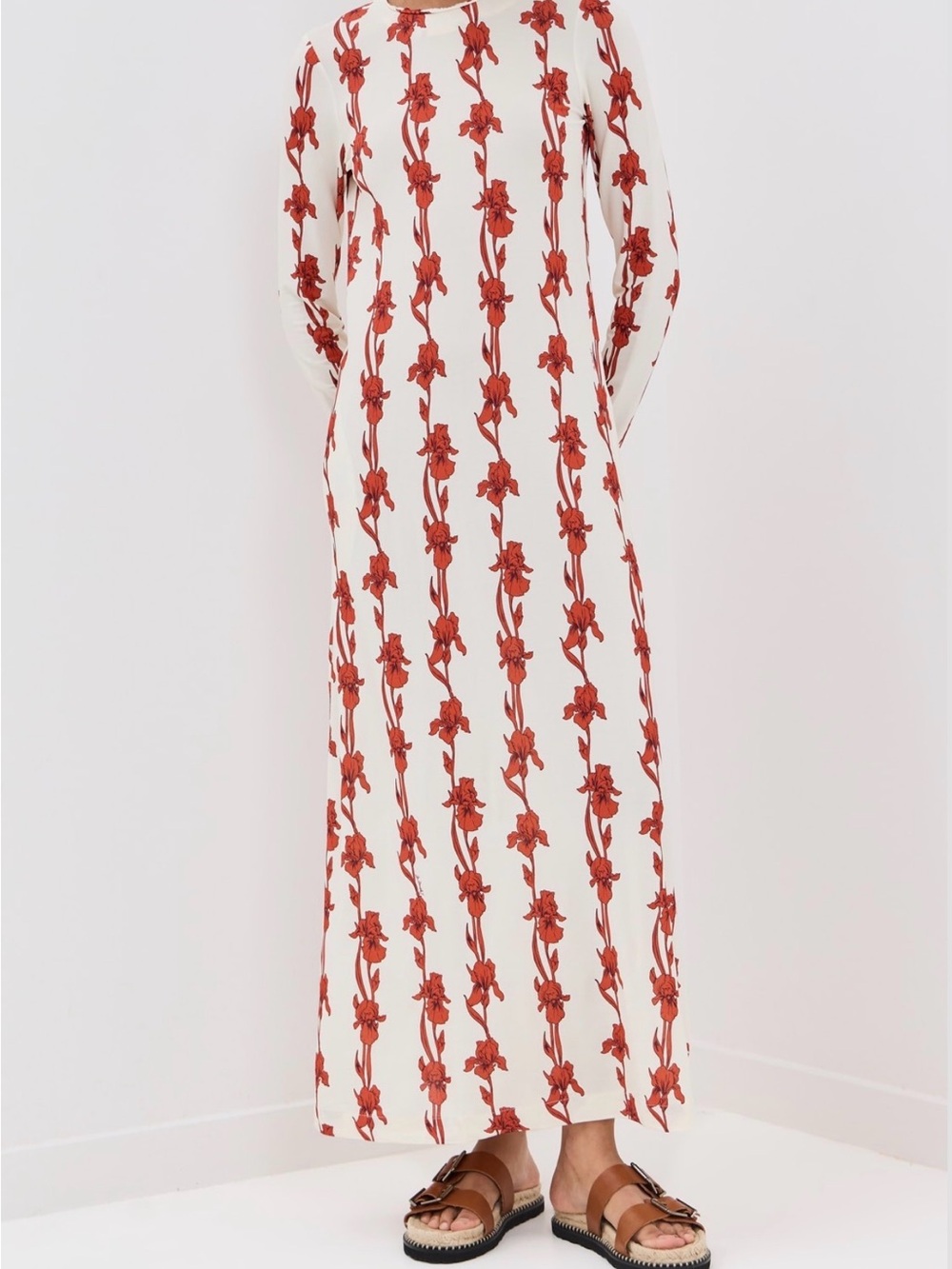 La DoubleJ Mini Iris Long Sleeve Swing Maxi Dress Ivory Red Floral Size S Italy
